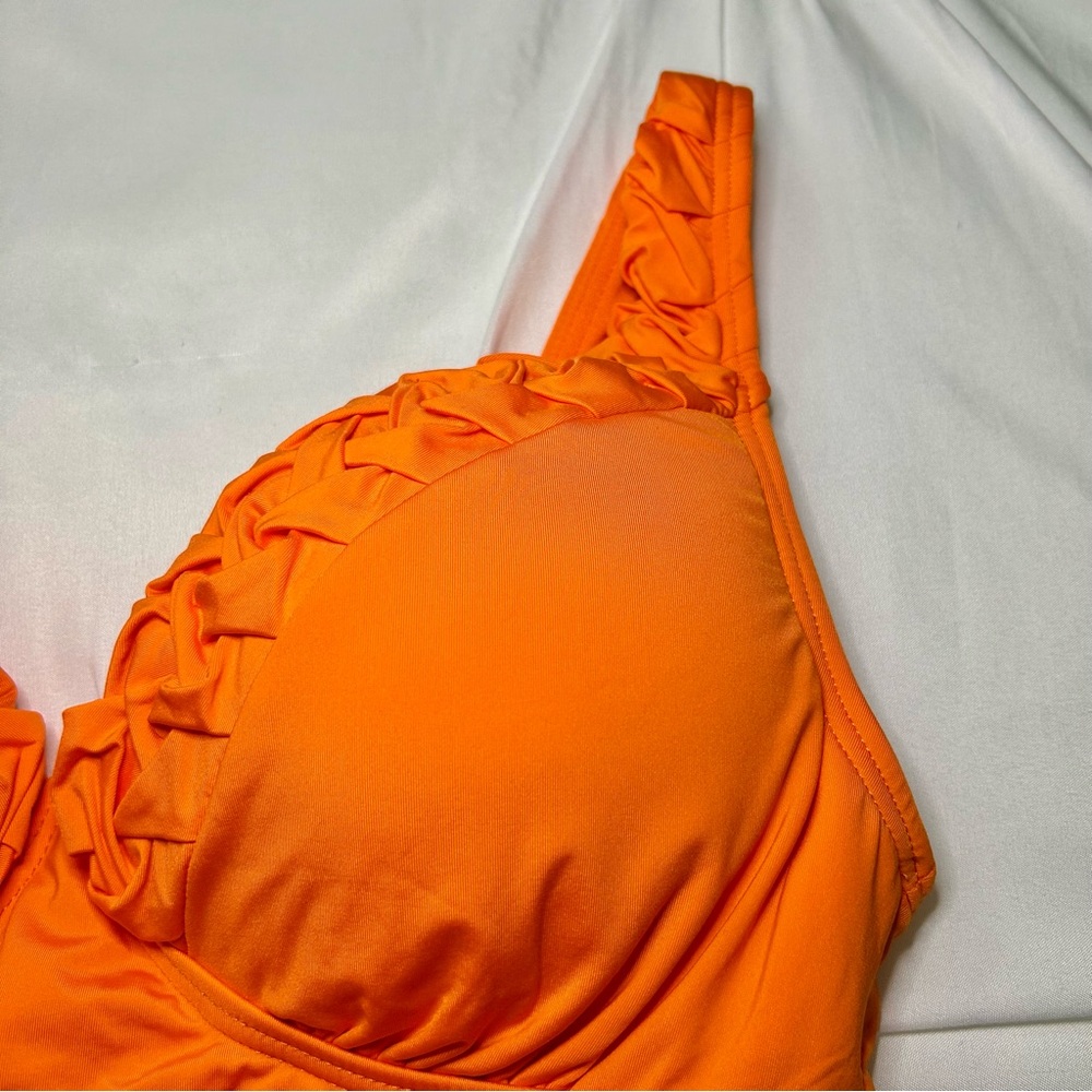 NWT Jantzen Orange V-Neck Ruch Mid Section Lightly Padded Cups One Piece Sz 10 - Picture 3 of 15